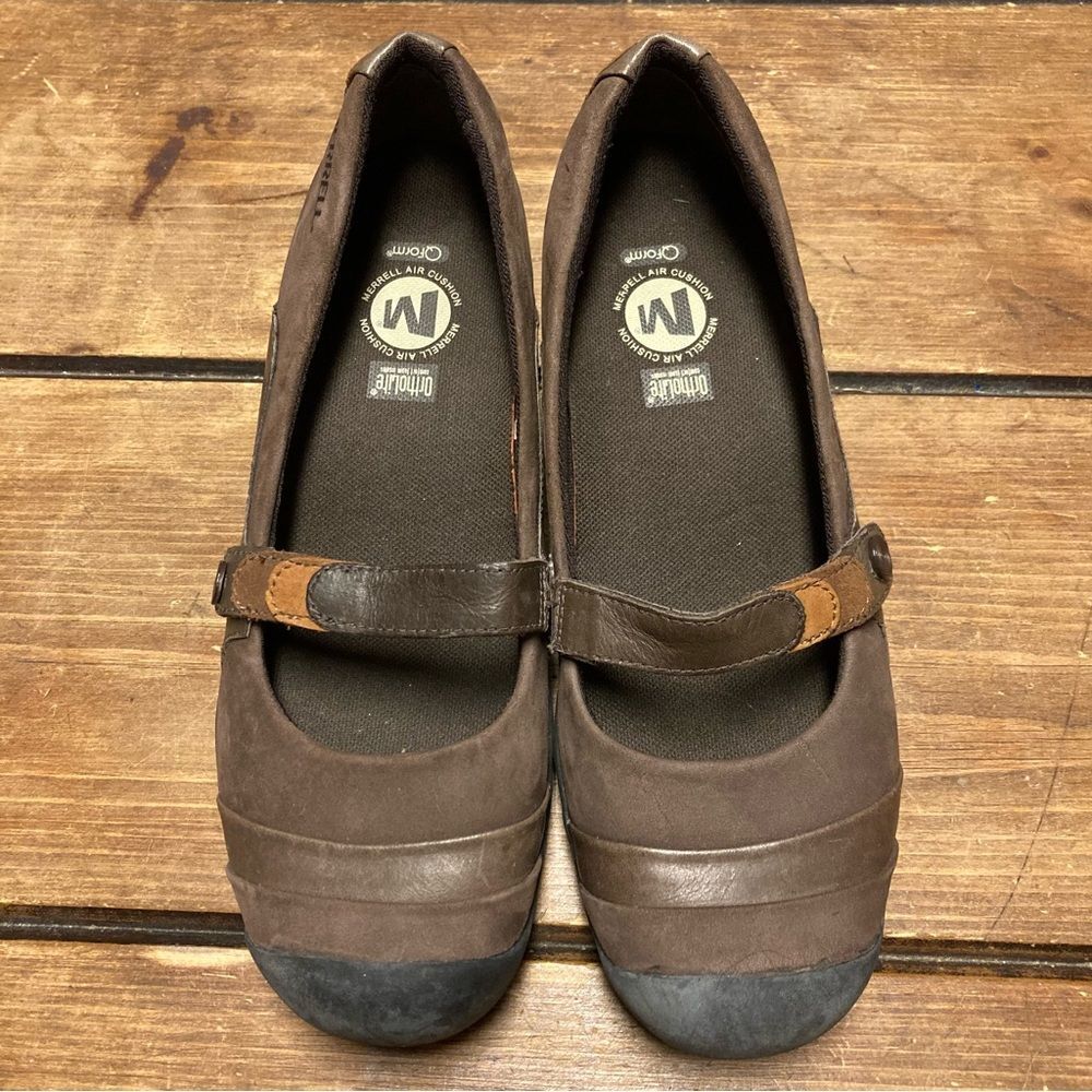Merrell Eden Mary Jane MJ Strap Wedge Loafers Brown Size 7.5 Suede